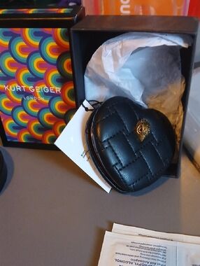 Kurt Geiger Black Quilted Heart Compact Mirror Case with Gold Eagle
